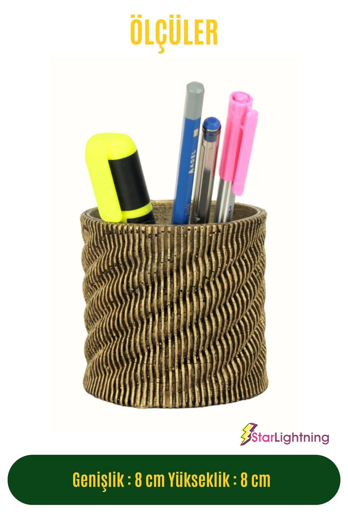 Kalemlik Altın Eskitme Renk Masa Kalemliği Organizer Kalemlik Model 5