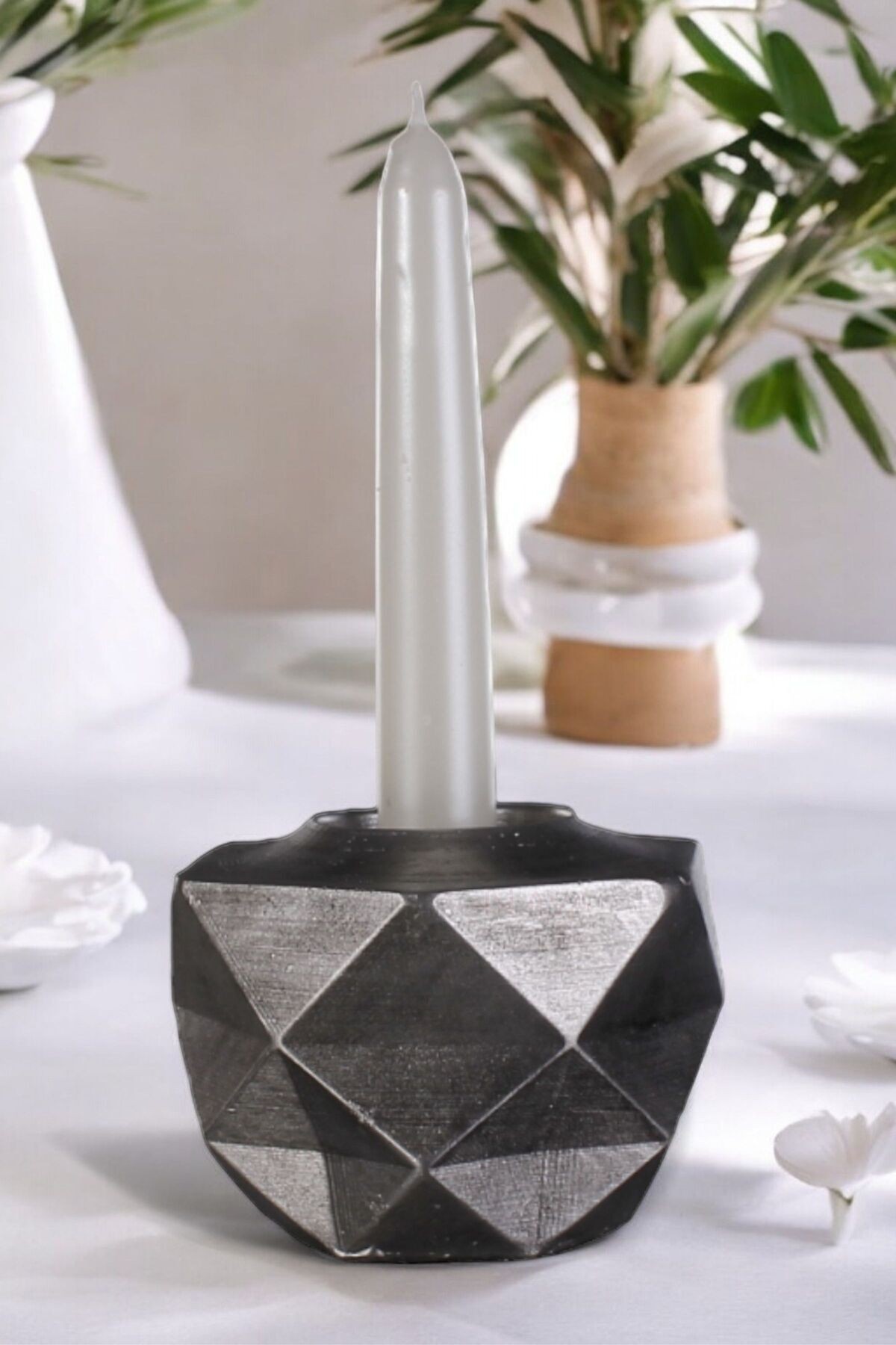 Şamdan Mumluk Dekoratif Mumluk Tealight Mumluk Gümüş Eskitme Renk Model 45 image