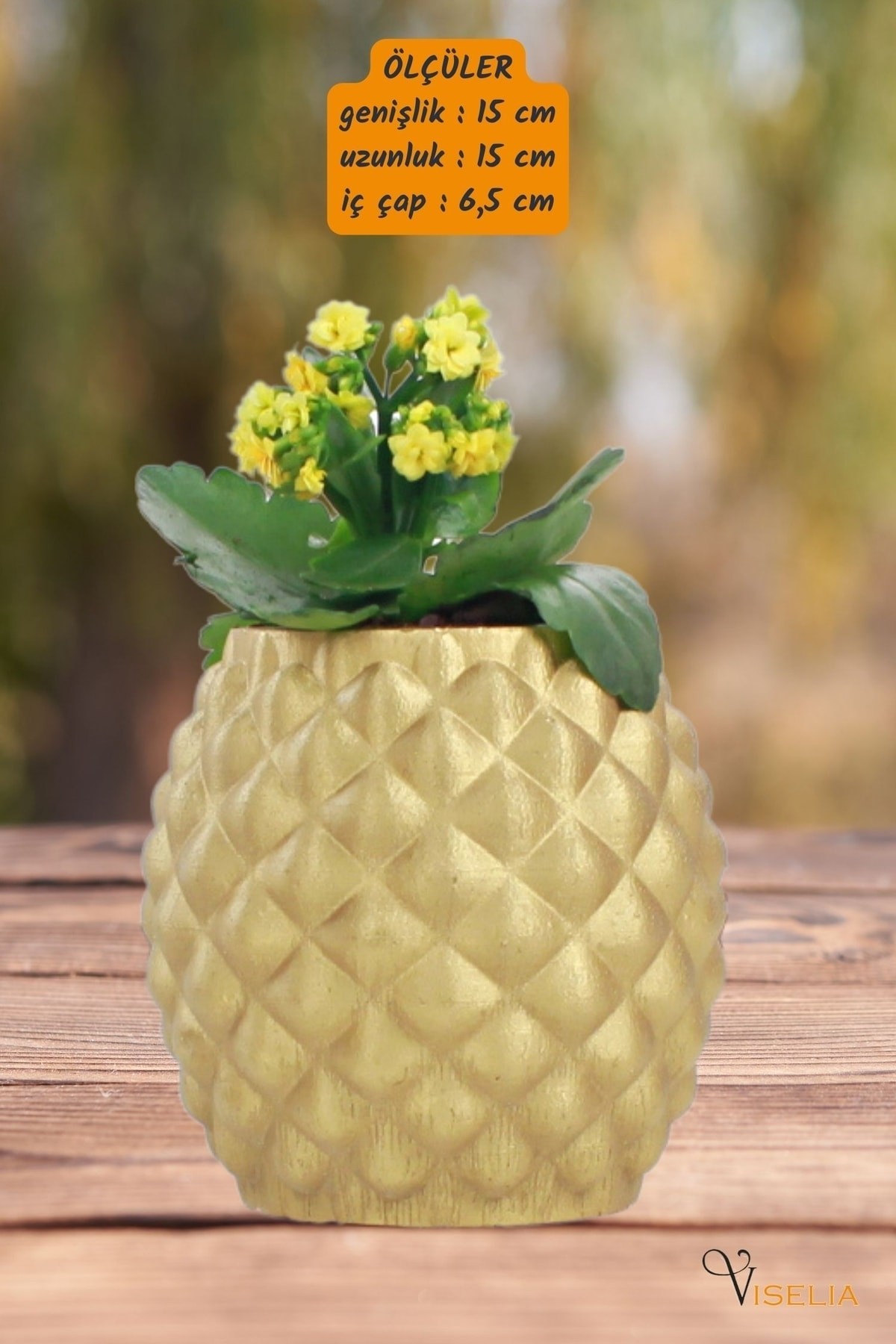 Viselia Dekoratif Saksı Altın Büyük Çiçek Saksısı Ananas Model