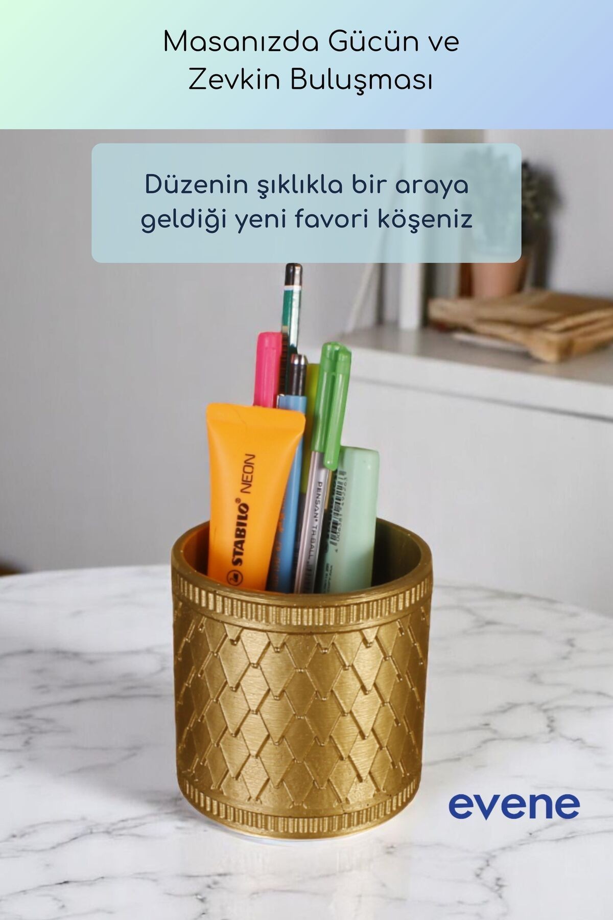 Kalemlik Masa Kalemliği Organizer Kalemlik Altın Renk Model 87