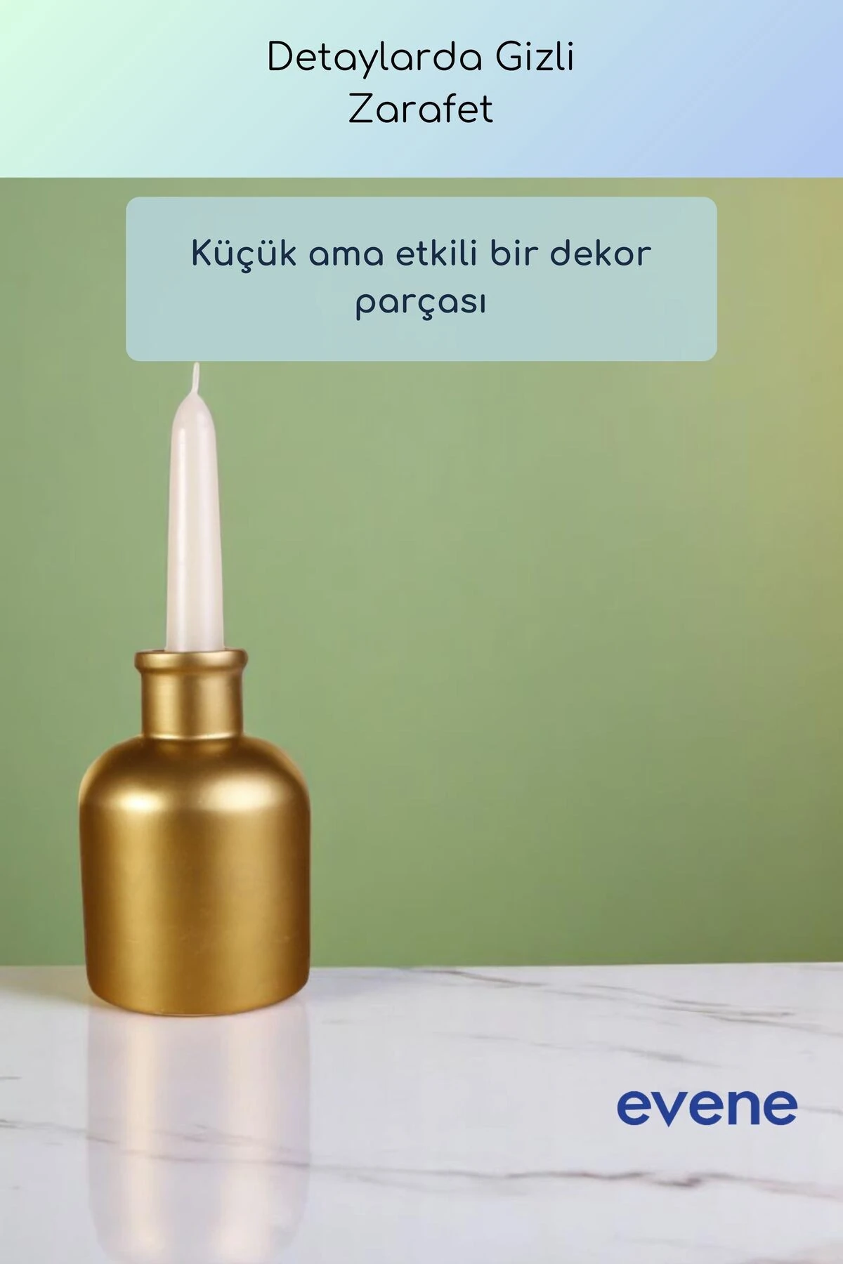 Mumluk Şamdan Ince Mum Uyumlu Altın Renk Model 58