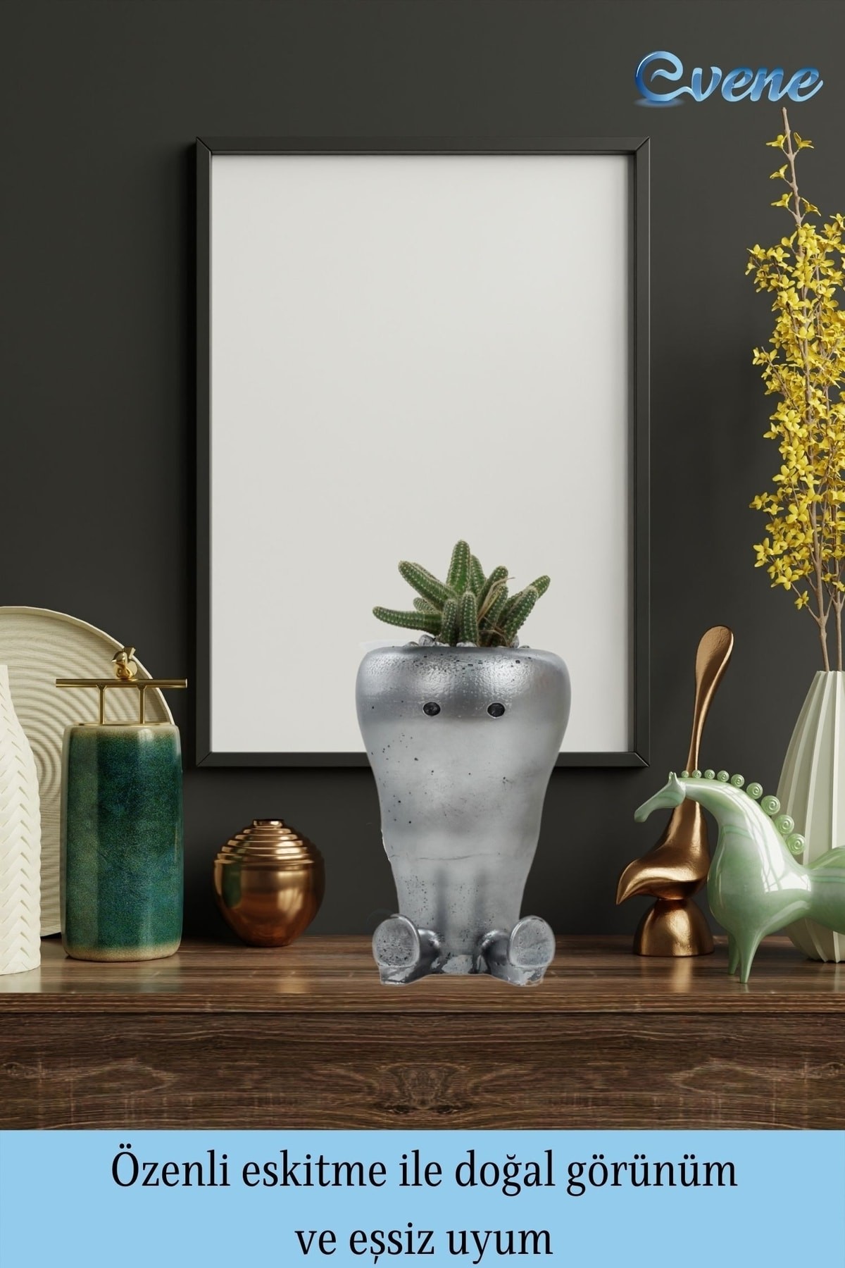 Saksı Çiçek Kaktüs Saksısı Lüx 12 Cm Gümüş Eskitme Varak Boyalı Havuç Desen Saksı Çiçeklik