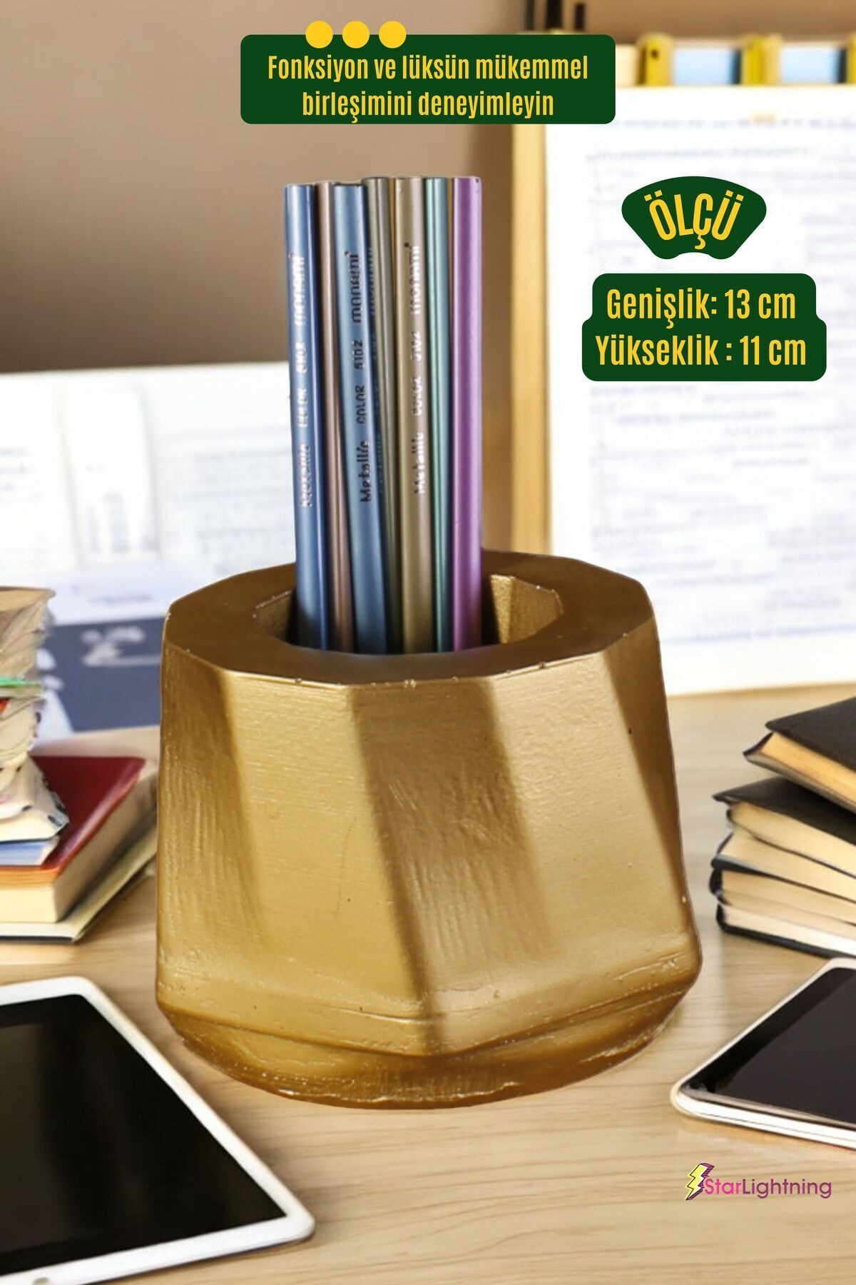 Kalemlik Masa Kalemliği Organizer Kalemlik Altın Renk Model 17