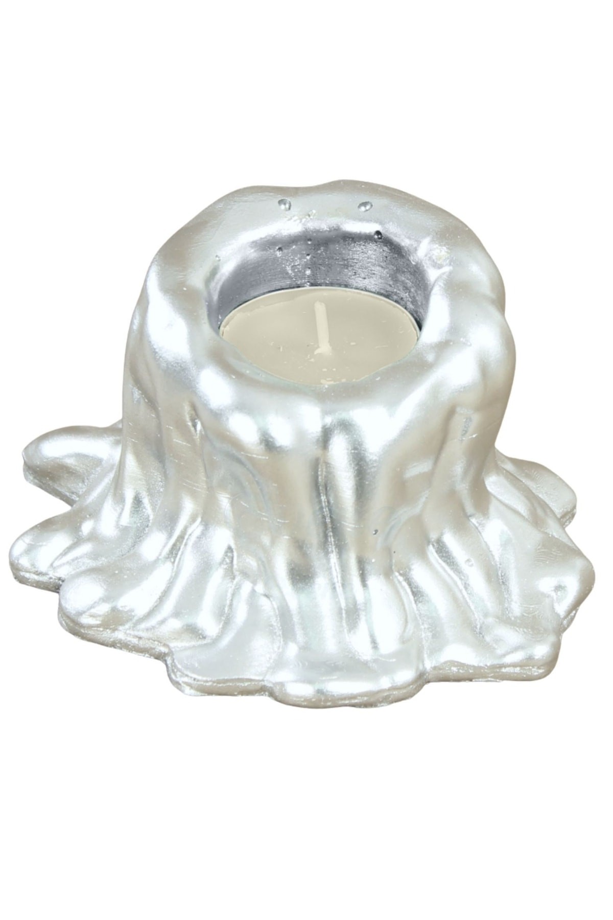 Gümüş Mumluk Şamdan Tealight Mum Uyumlu Küçük Erimiş Mum Model