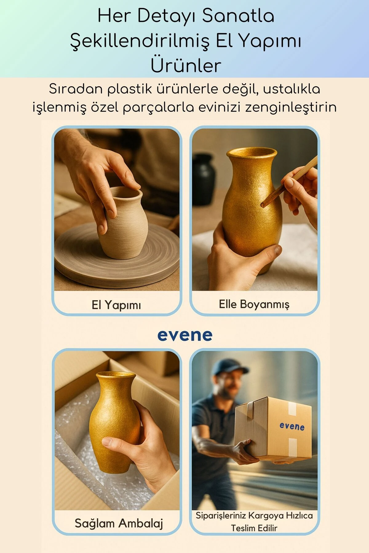 Vazo Küçük Vazo Masa Üstü Vazo Ev Dekorasyon Vazo Altın Renk Model 85