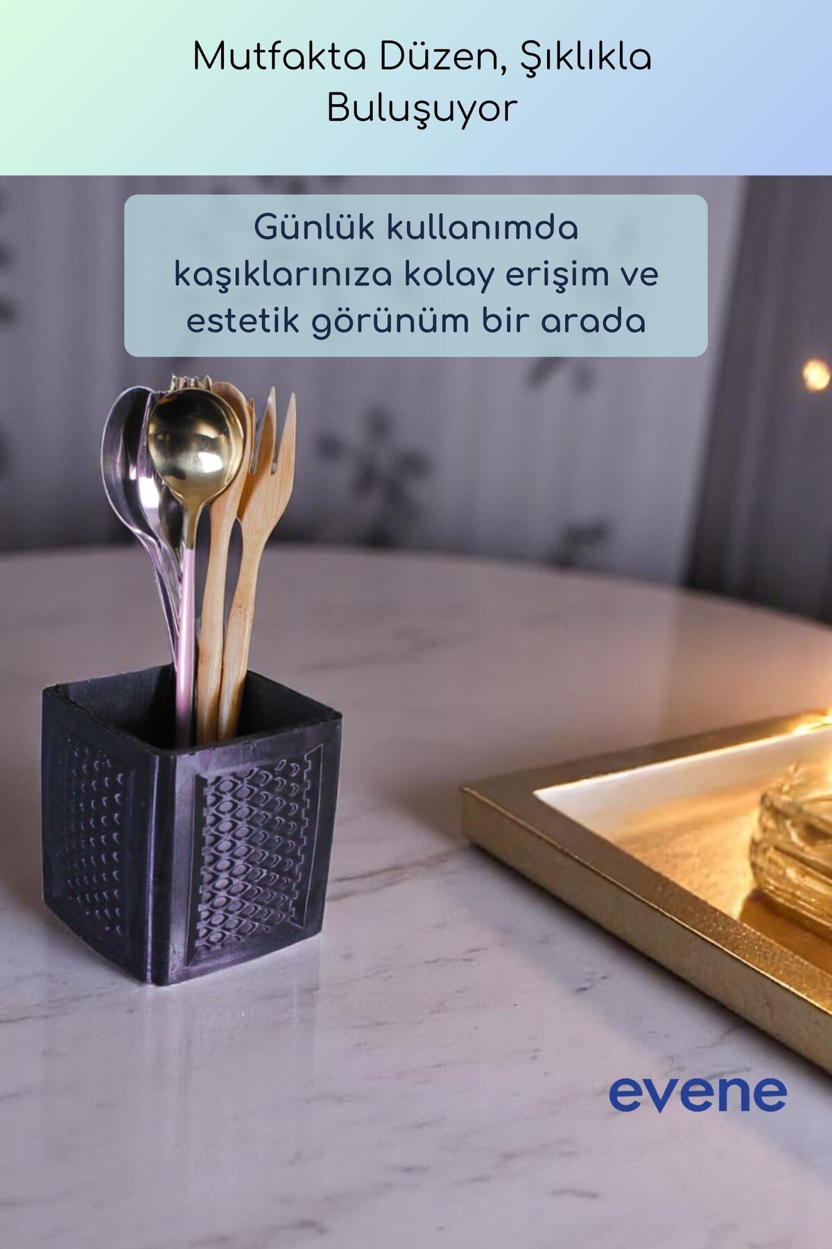 Tezgah Üstü Kaşıklık Dekoratif Dik Kaşıklık Silindir Kaşıklık Siyah Renk Model 86