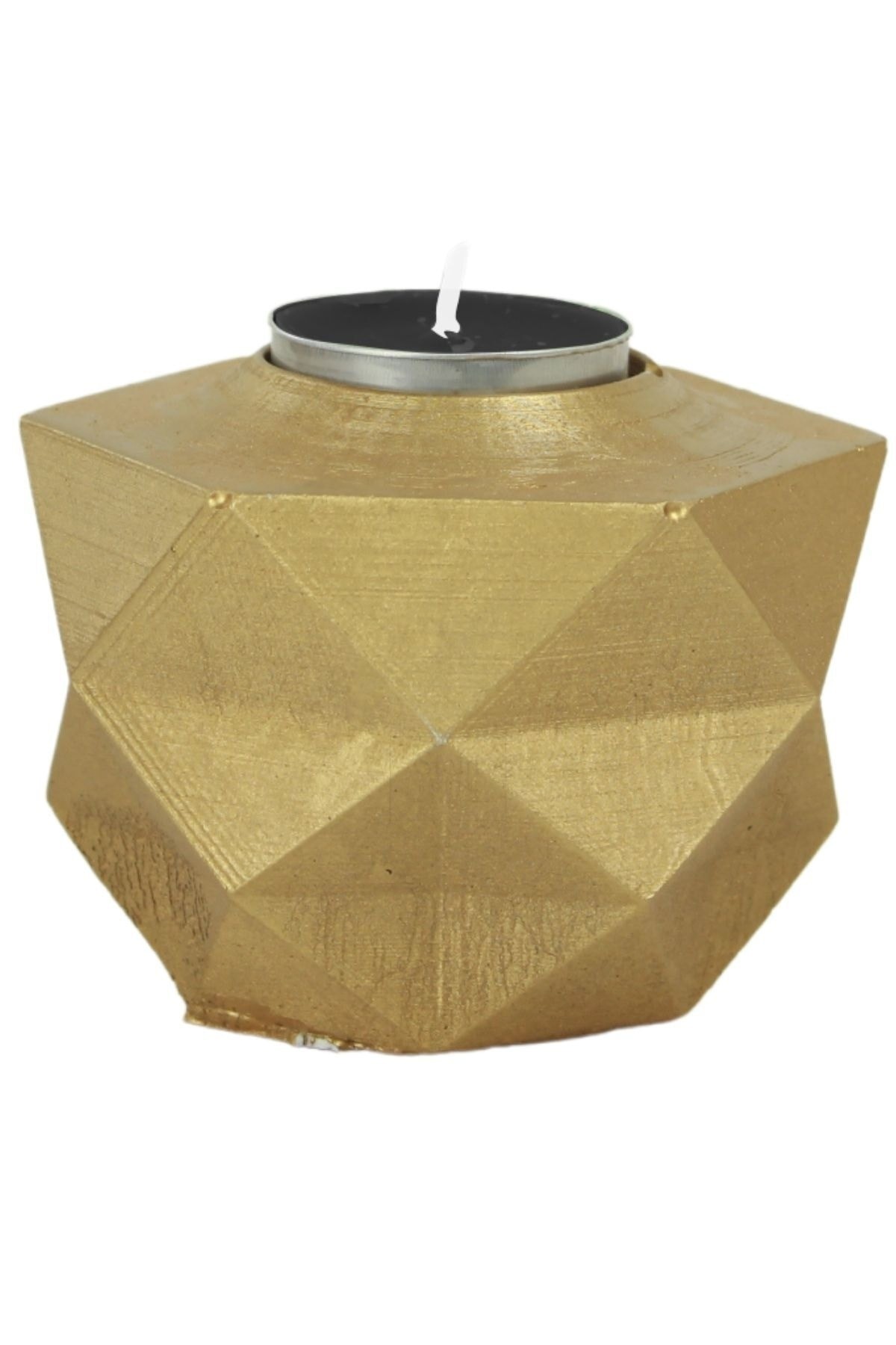 Şamdan Dekoratif Mumluk Altın Şamdan Tealight ve Uzun Mum Uyumlu Prizma Model