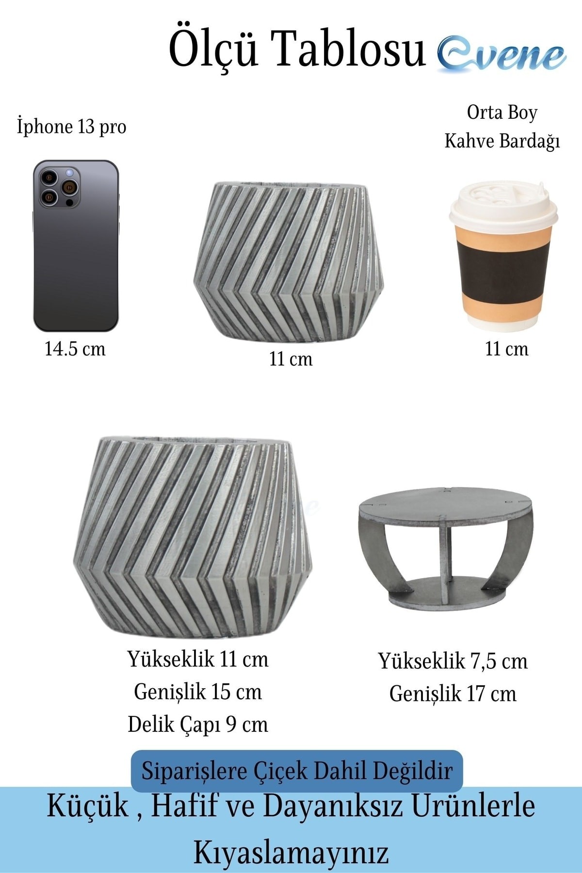 Ahşap Ayaklı Beton Saksı Büyük Boy 1 Adet Gümüş Varak Boyalı Eskitmeli Dişli Model