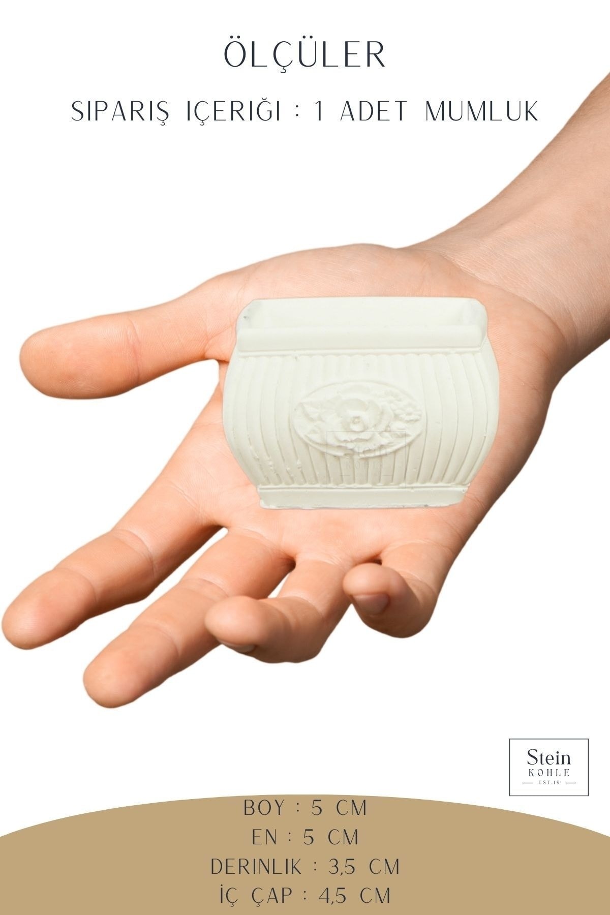Şamdan Dekoratif Mumluk Beyaz Şamdan Tealight Mum Uyumlu Mini Çizgili Çiçekli Model