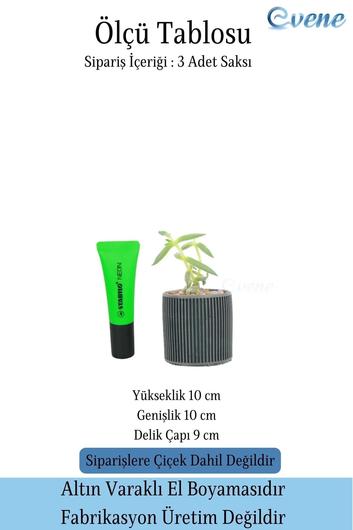 Mini Çiçek Saksı Küçük Sukulent Siyah Kaktüs Saksısı 3'lü Set Düz İnce Çizgili Model