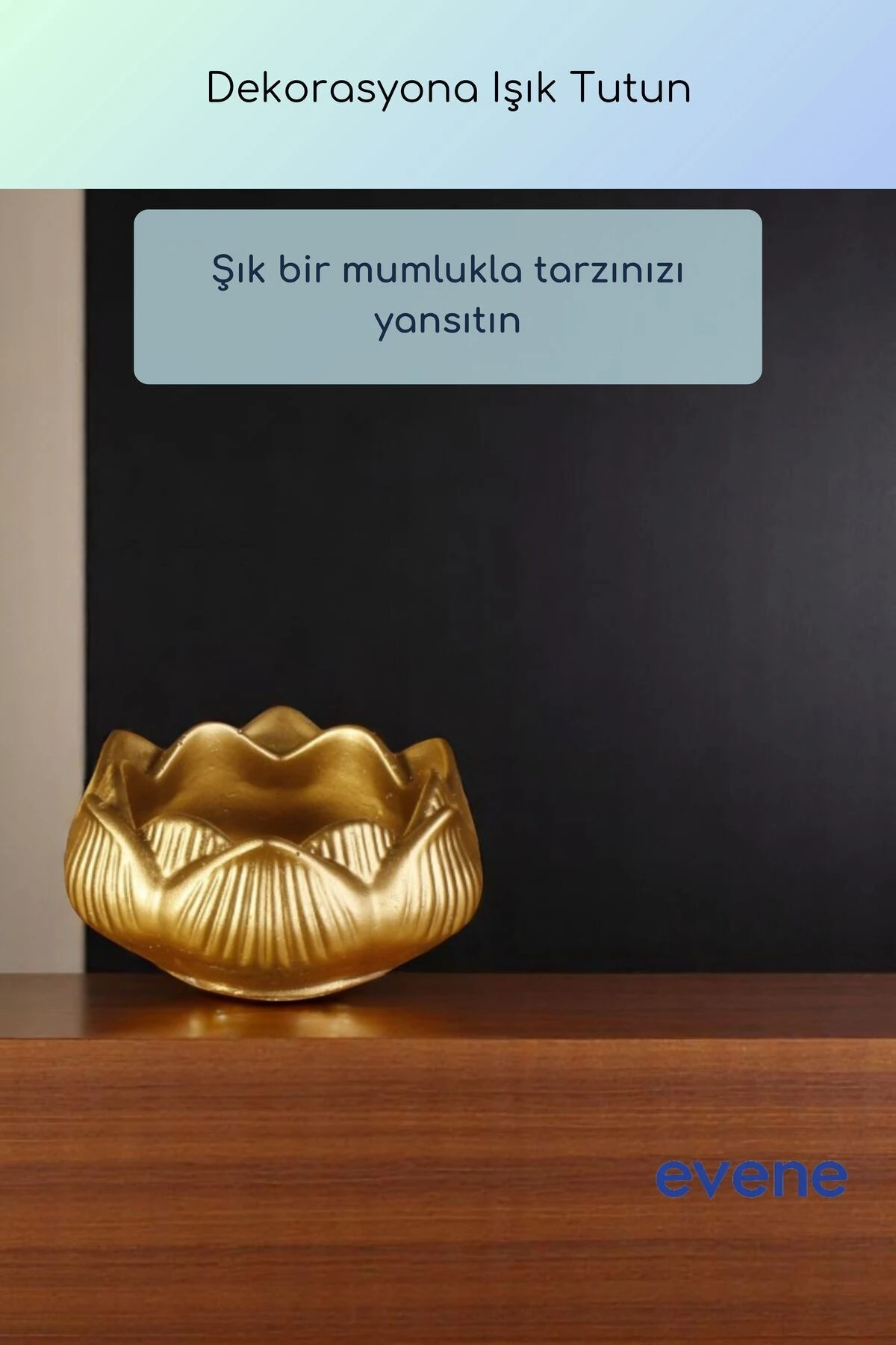 Mumluk Şamdan Ince Mum Uyumlu Altın Renk Model 53