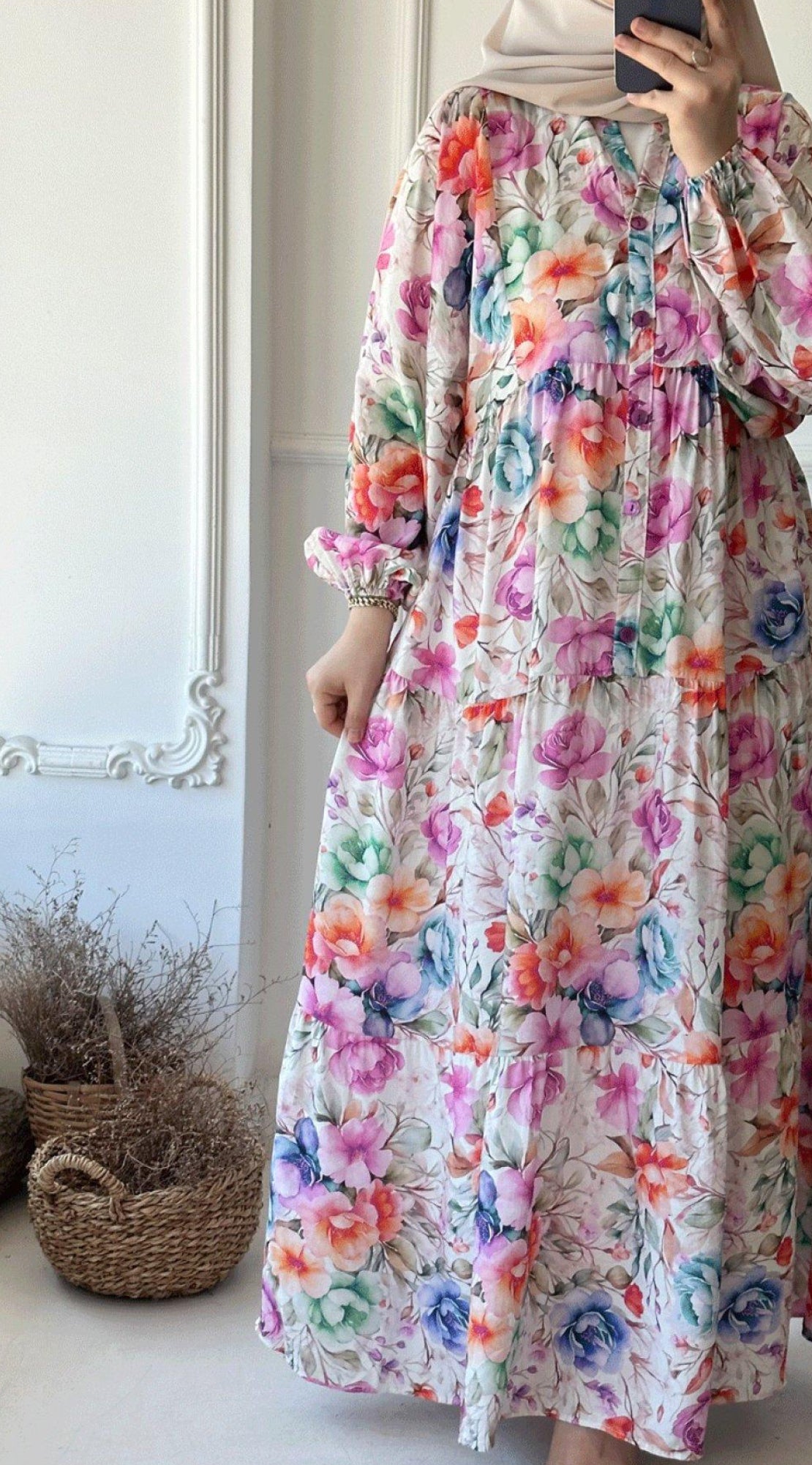 UMAY MANGO ÇİÇEKLİ ELBİSE