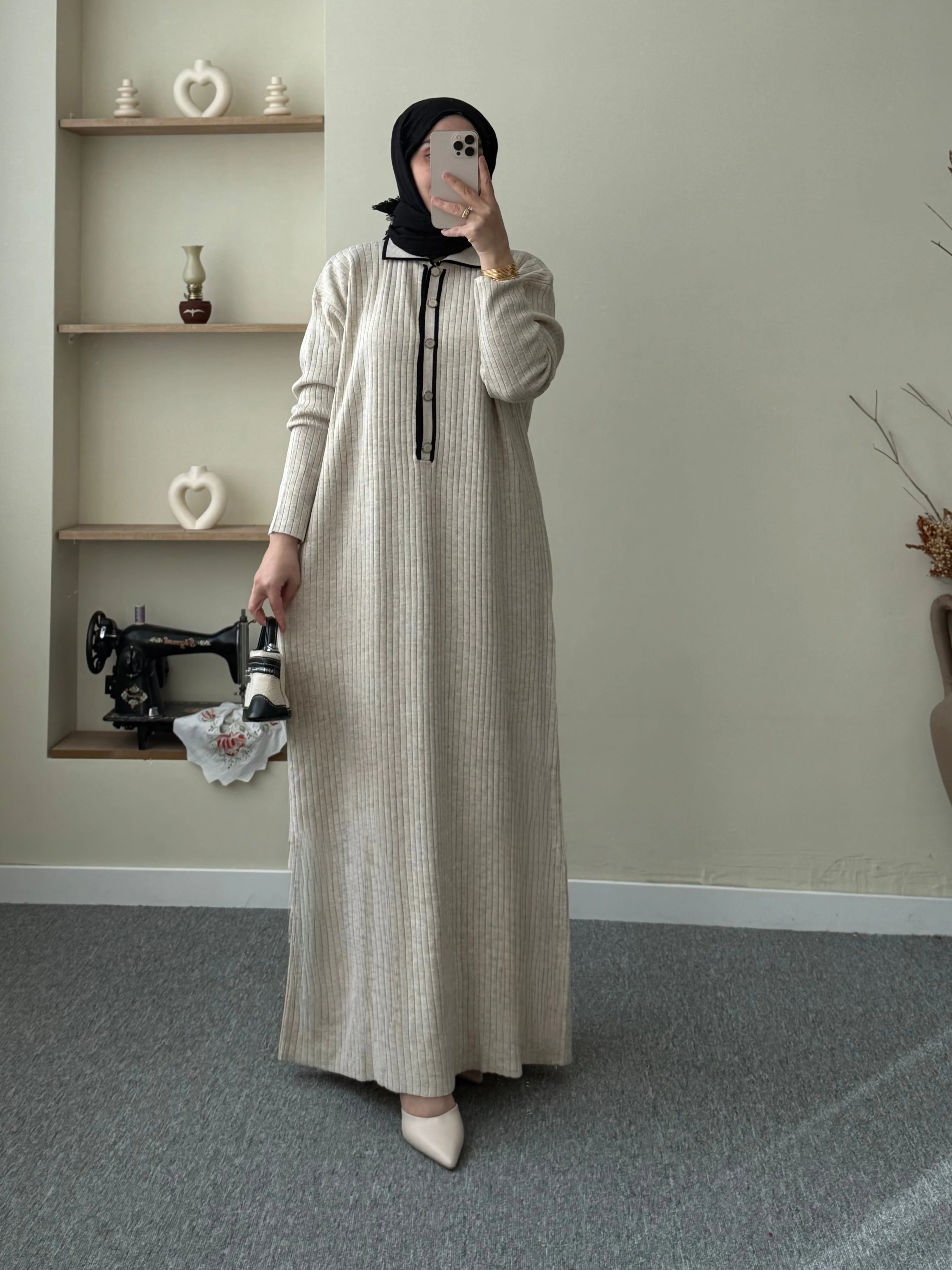 Düğmeli Fitilli Elbise