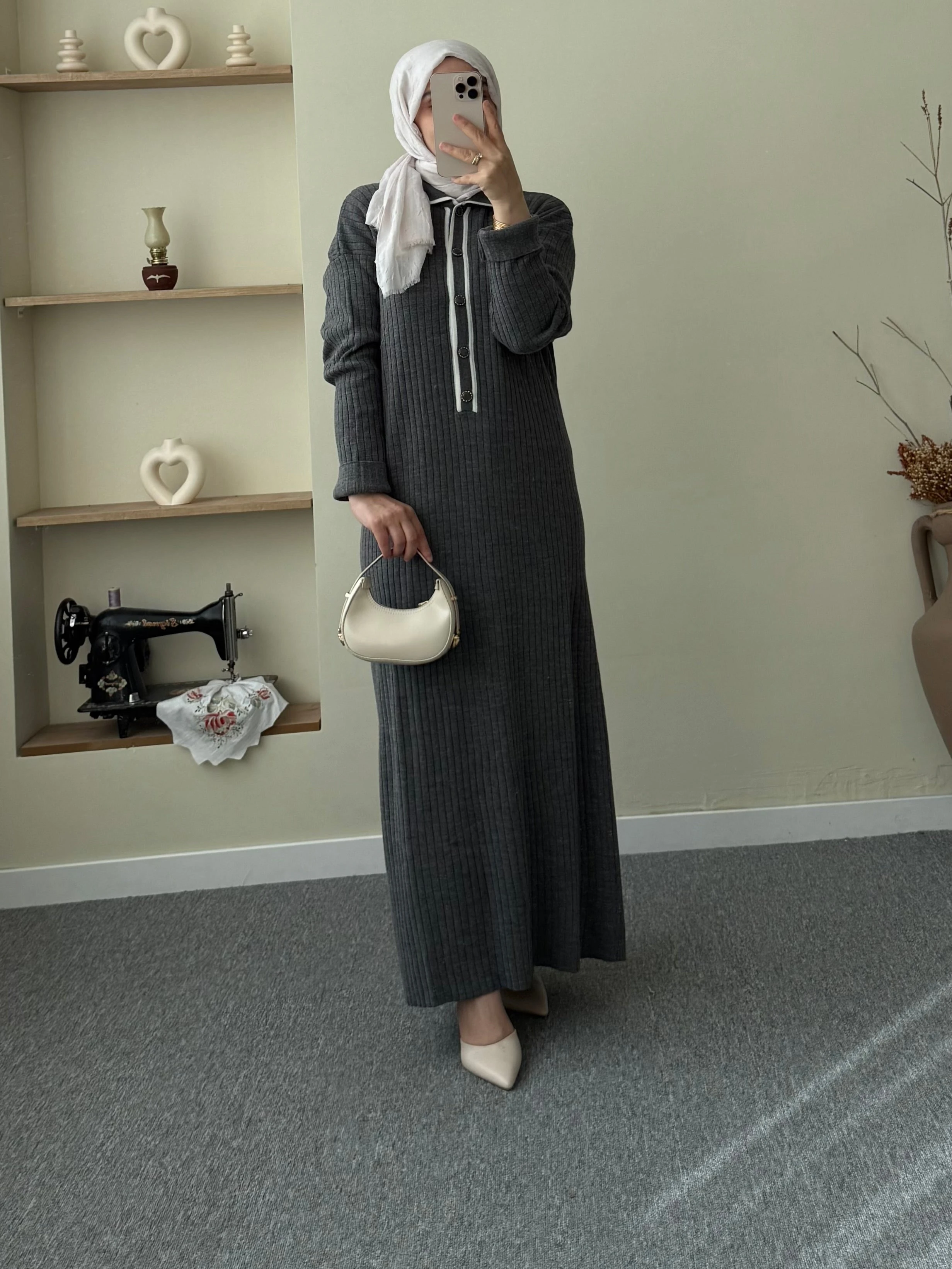 Düğmeli Fitilli Elbise