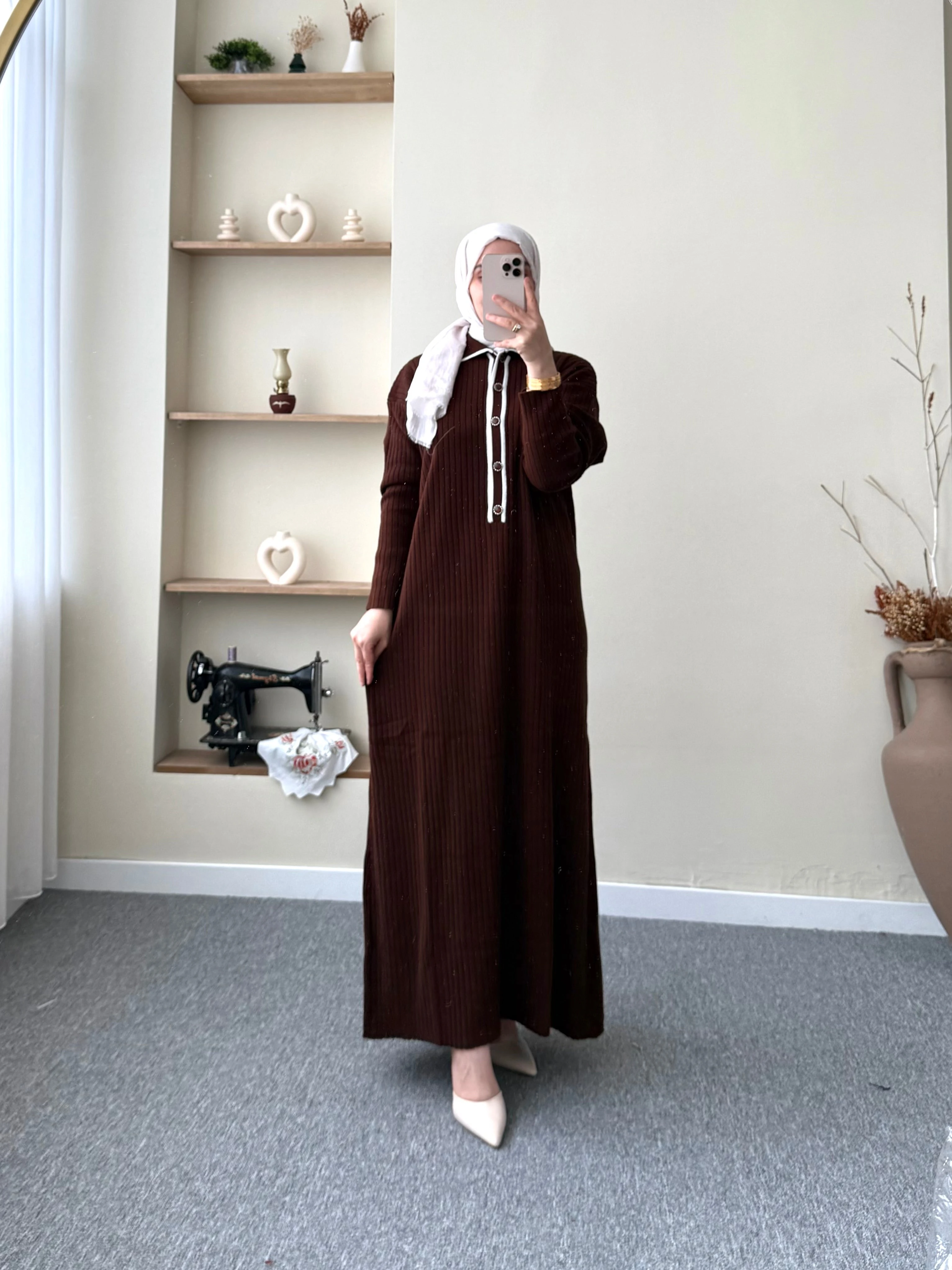 Düğmeli Fitilli Elbise