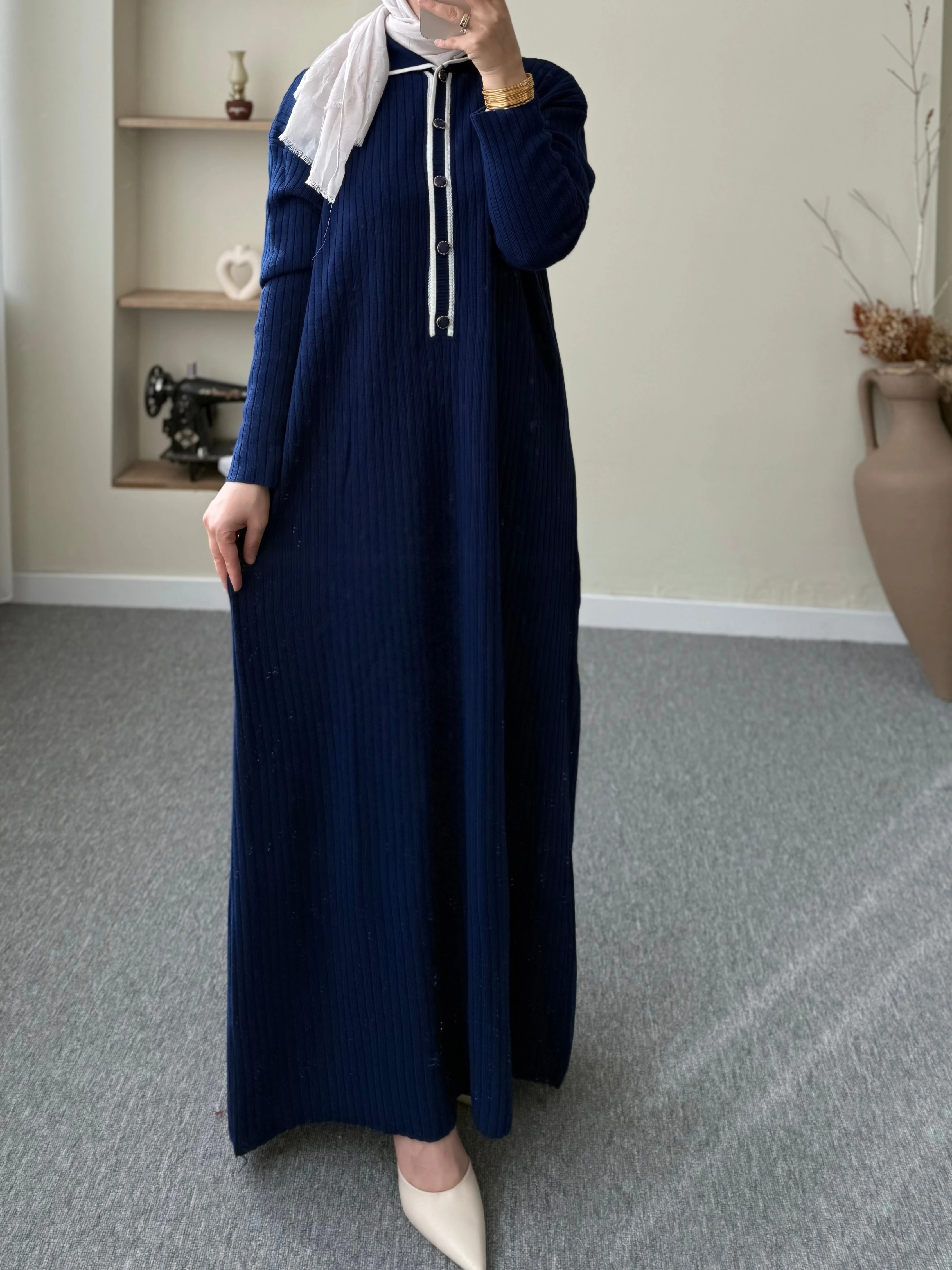 Düğmeli Fitilli Elbise