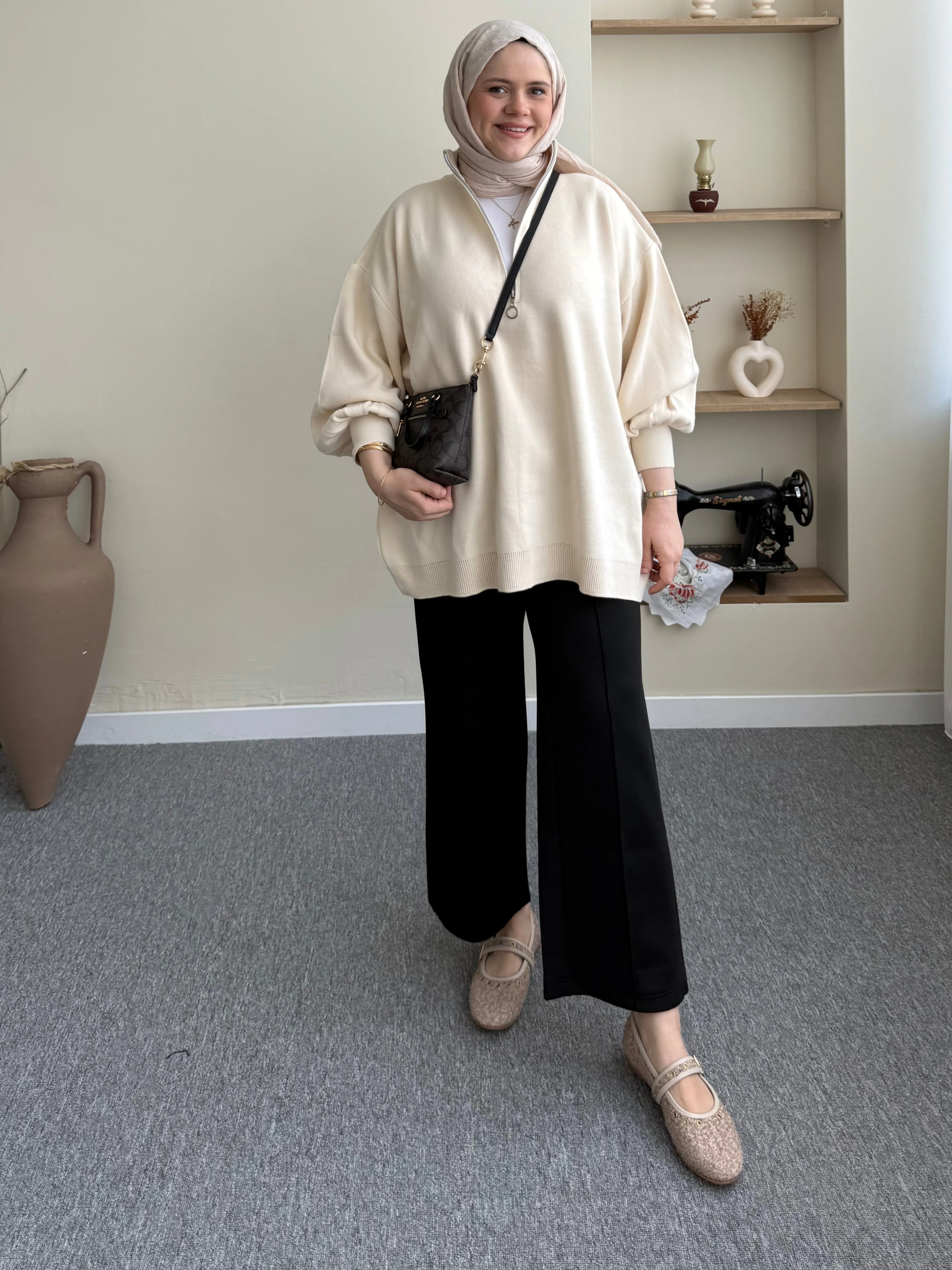 Fermuarlı Balon Kol Tunik