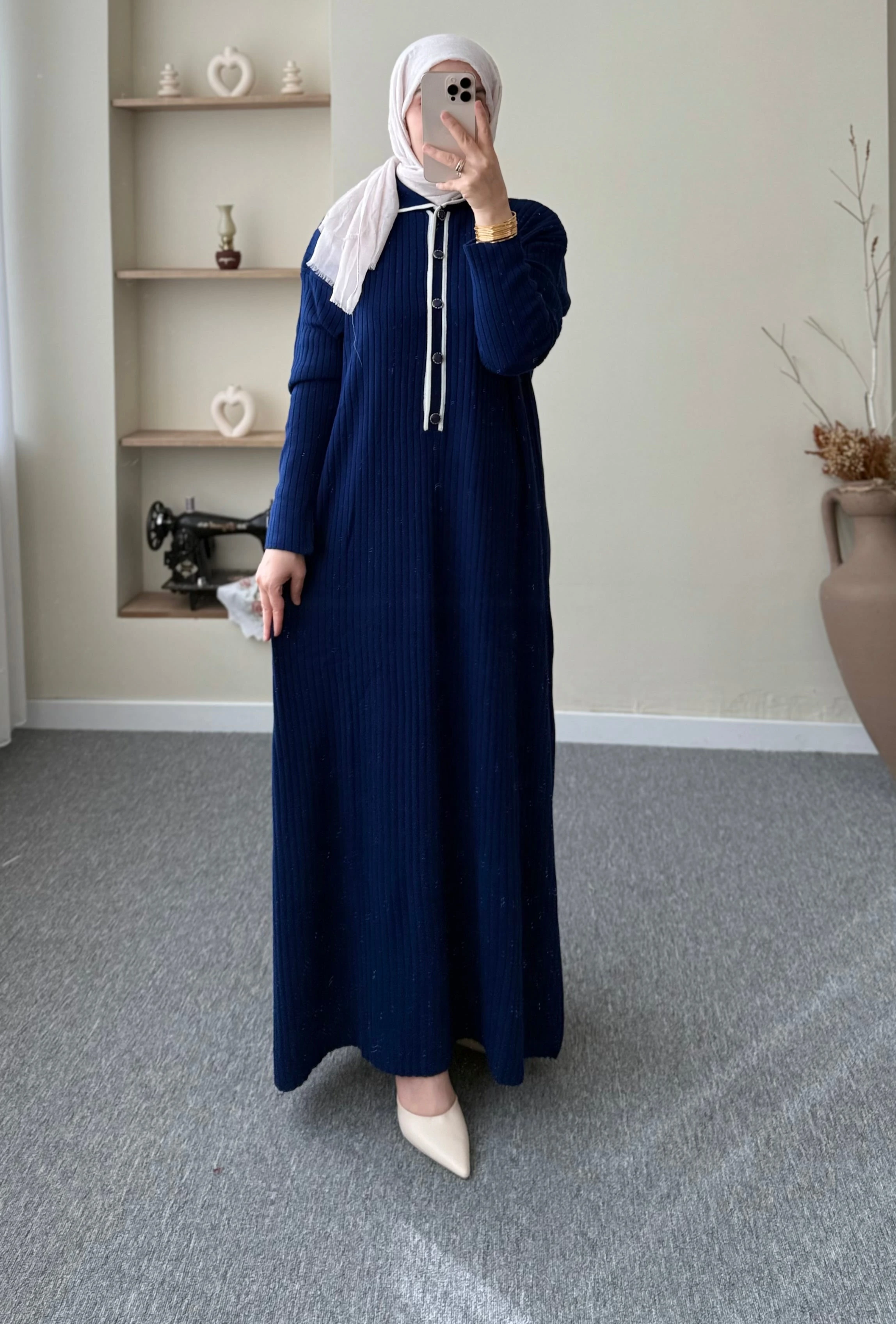 Düğmeli Fitilli Elbise