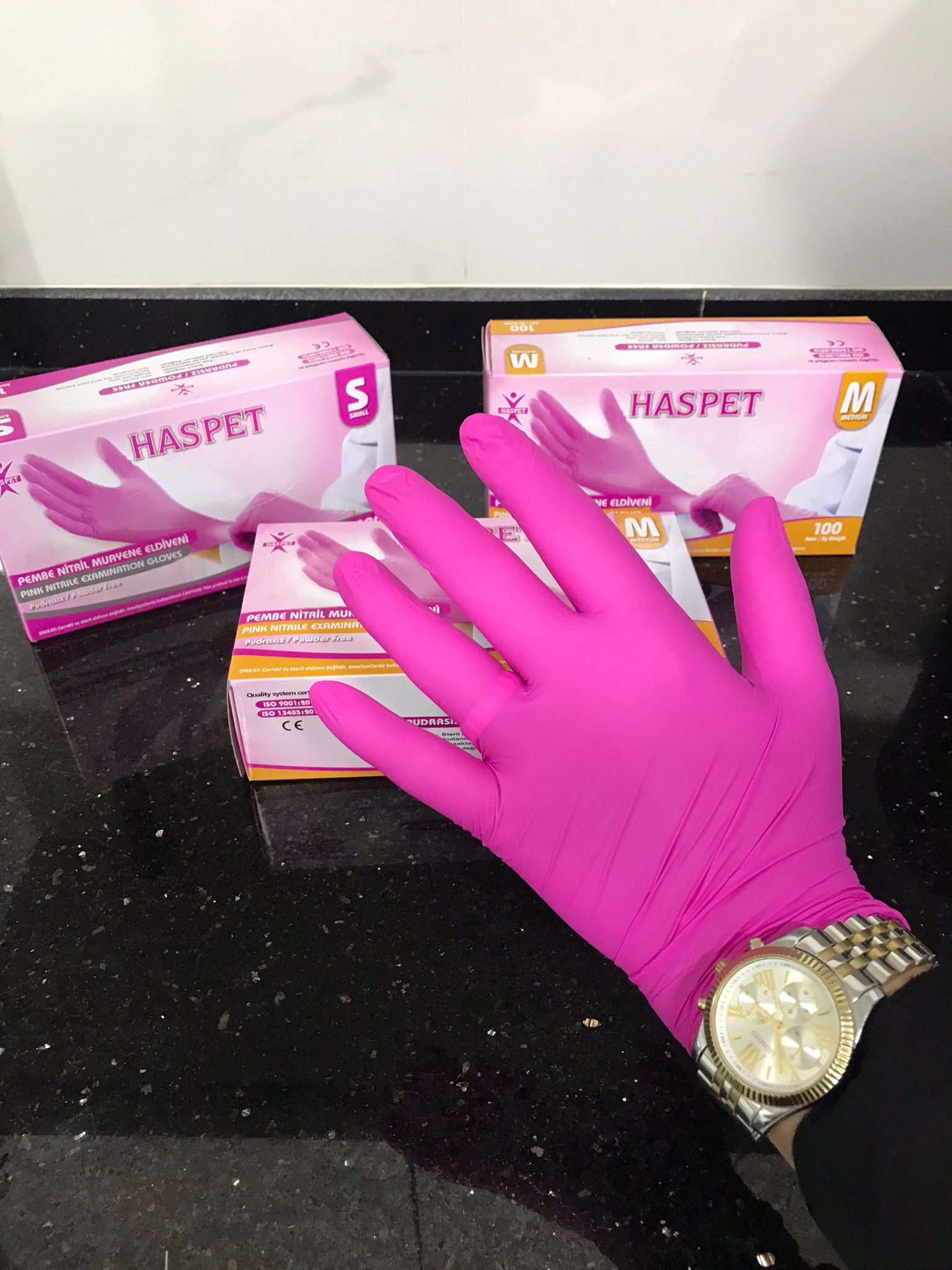 HASPET NİTRİL PEMBE ELDİVEN 20 paket (S BEDEN)