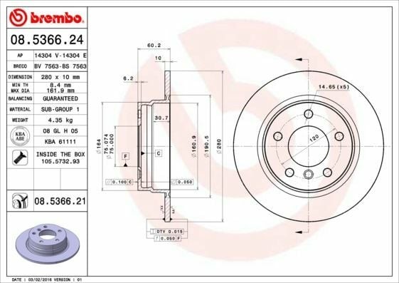 BREMBO 08.5366.24 | Fren Diski Arka Düz (BMW E36-E46) | 2 Adet