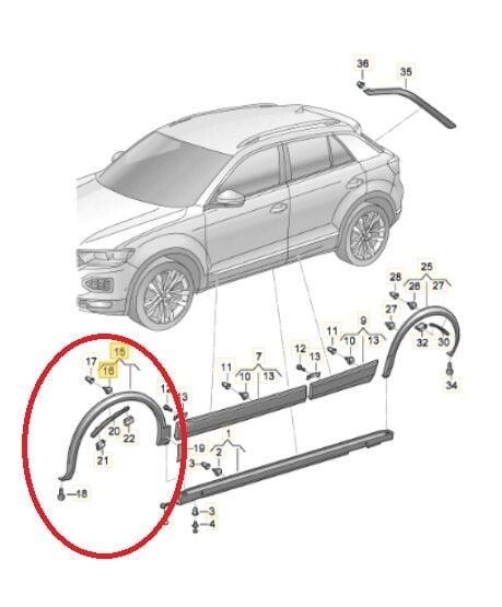 VAG / ORJINAL 2GA853717C9B9 | Volkswagen T-Roc Sol Ön Çamurluk Kaplaması (Dodik) Orijinal