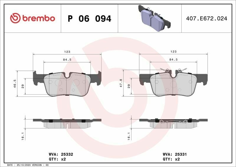 BREMBO P06094 | Fren Balatası Arka (BMW F40-F45-F46-F48 Arka Mini F54-F60)