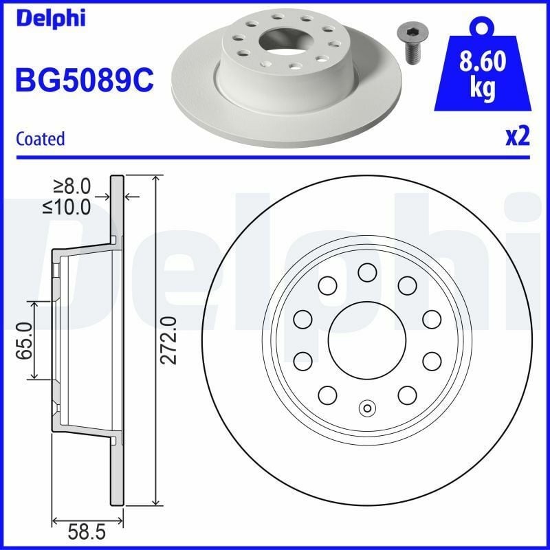 DELPHI BG5089C | Disk Arka (Ad) 17-Troc-Karoq-Ateca-Q2 | 2 Adet