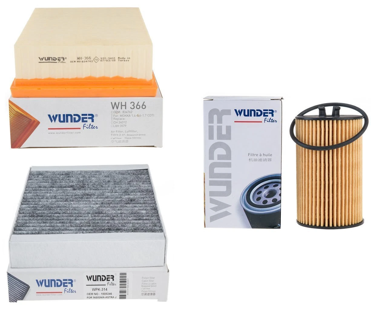 Opel Mokka 1.4 / 1.6 Benzinli Periyodik Bakım Filtre Seti Wunder Marka