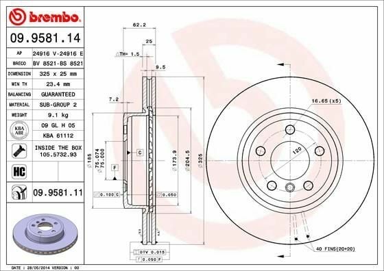 BREMBO 09.9581.11 | Fren Diski E-83 Ön Tek