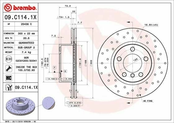 BREMBO 09.C114.1X | Fren Diski Ön Hava Kanallı Delikli (BMW F20-F30-F32) | 2 Adet