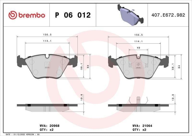 BREMBO P06012 | Fren Balatası Ön Wva 20968 (BMW E32 / E34) Low-Met