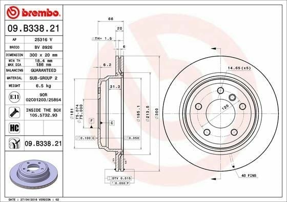 BREMBO 09.B338.21 | Fren Diski Arka Kaplamalı BMW E87-E90 320-325-328 2004-2011 | 2 Adet