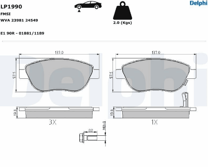 DELPHI LP1990 | Opel Corsa D 1.3 Dizel 90 Beygir Büyük Tip Fren Balatası