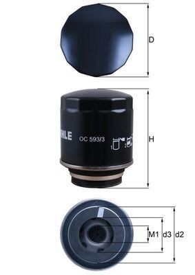 MAHLE OC593-3 | Yağ Filtresi 10-Polo-Golf.VI-Jetta-A1-A3-Fabia-Ibiza 1.2-1.4Tsi (2Bar)