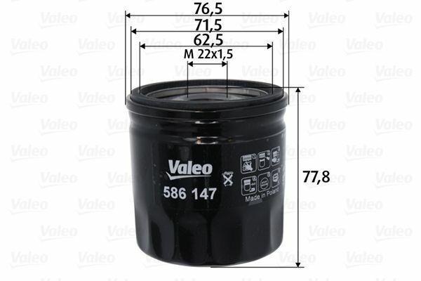 VALEO 586147 | Yağ Filtresi (Metal) Boxer III Jumper III 22Dt Puma C81 110Bg C96 130Bg C110 150Bg Euro5 Transit V347 Custom V363 2.2 TDCI 155Ps 11 /-Land Rover Defender 2.2Td4 11