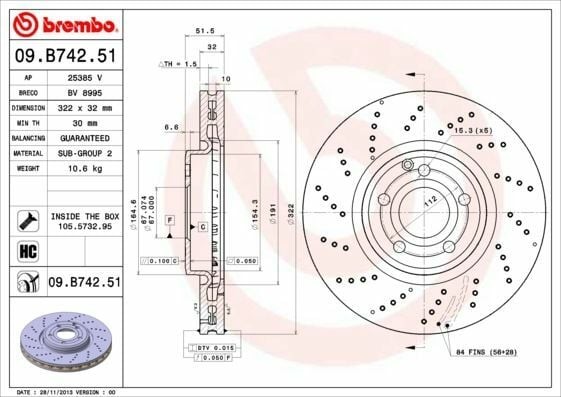 BREMBO 09.B742.51 | Fren Diski 218 Ön CLS | 2 Adet