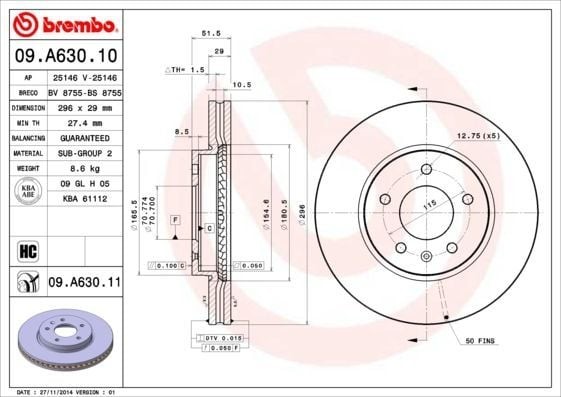 BREMBO 09.A630.10 | Fren Diski Ön Standard Chevrolet | 2 Adet