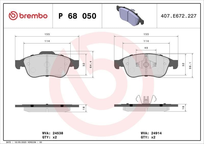 BREMBO P68050 | Fren Balatası Ön Renault Fluence Lodgy Megane III Clio V Dacia Duster Dokker