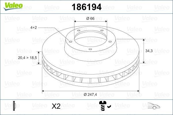 VALEO 186194 | Ön Fren Disk Takımı P106 Saxo 91> P206 P306 P206+ (T3E) Xsara (Hava Soğutmalı)