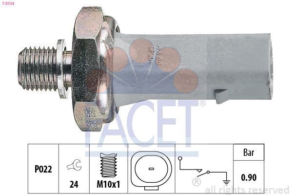 FACET 7.0134 | Yağ Basınç Müşürü (0,75 > 1,5 Bar 1 Kutuplu) Caddy Eos Golf Passat / CC Phaeton Poloc Touareg T5 A3 A4 A6 A8 Ibiza Superb 96 >