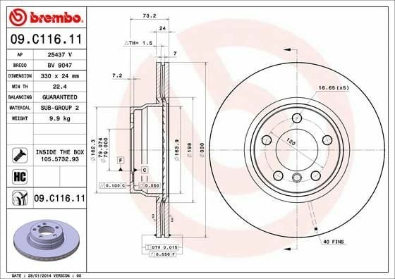 BREMBO 09.C116.11 | Fren Diski F-30 / 32 / 34 Ön Tek