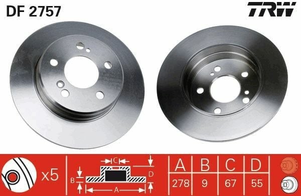 TRW DF2757 | Fren Diski Arka Mercedes W124 Düz 278mm