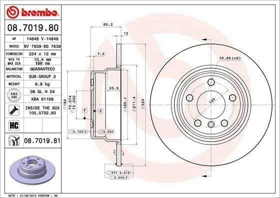 BREMBO 08.7019.81 | Fren Diski E-53 Arka Tek | 2 Adet