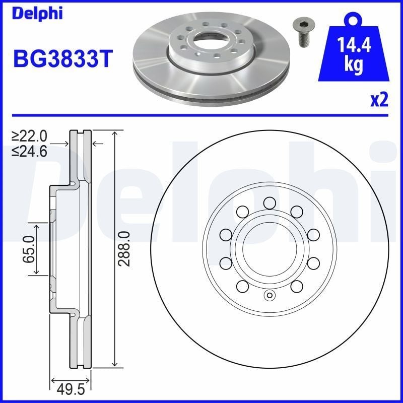 DELPHI BG3833T | Disk On 05-Golf.5.6-Jtt-Cdd-Oct-Leo-A3 (Ø=288) Kaplamalı | 1 Adet