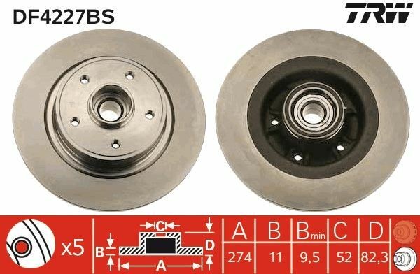 TRW DF4227BS | Disk + Rulman Arka (Ad) 03-Laguna.II Tum + ABS (Kutu Fıyat Tek) | 2 Adet