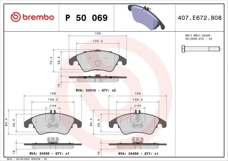 BREMBO P50069 | Fren Balatası (Mercedes W204-207-212-218 On Kulaklı)