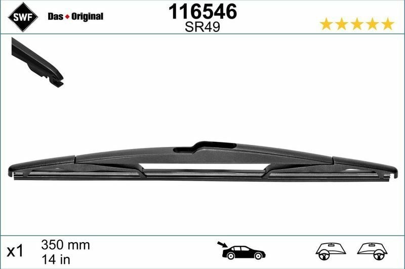 VALEO 116546 | Silecek Arka (X1) 350mm Kangoo Laguna III Megane III X3 C4 Focus P206 P406 (Swf)
