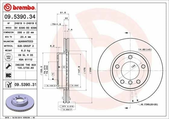BREMBO 09.5390.34 | Fren Diski (BMW E36-E46 On Havalı) | 2 Adet