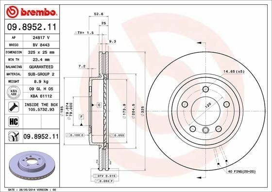 BREMBO 09.8952.11 | Fren Diski Ön Kaplamalı BMW E46 / 3.25-3.30 / 2001-2005 | 2 Adet