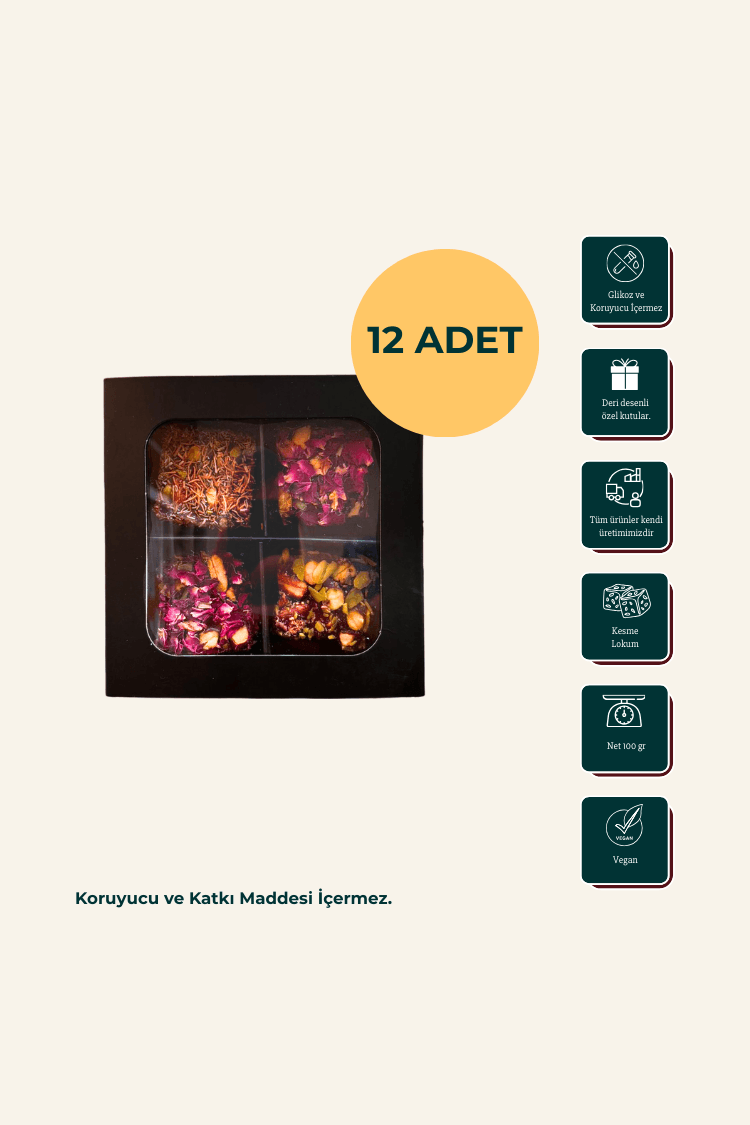 Hediyelik Kutuda Kral Lokum 12 ADET – Karışık Spesiyal Antep Fıstıklı (4 Gözlü – 100 gr)